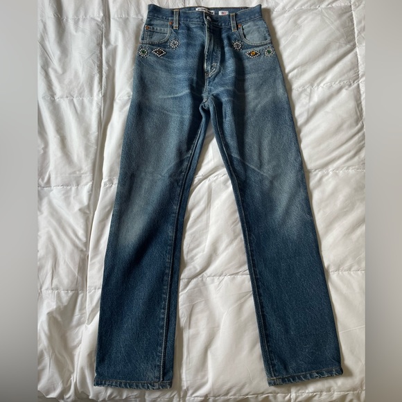 RE/DONE 70s Straight Leg crystal-embellished Jeans orig $515 size 25 - Picture 4 of 8